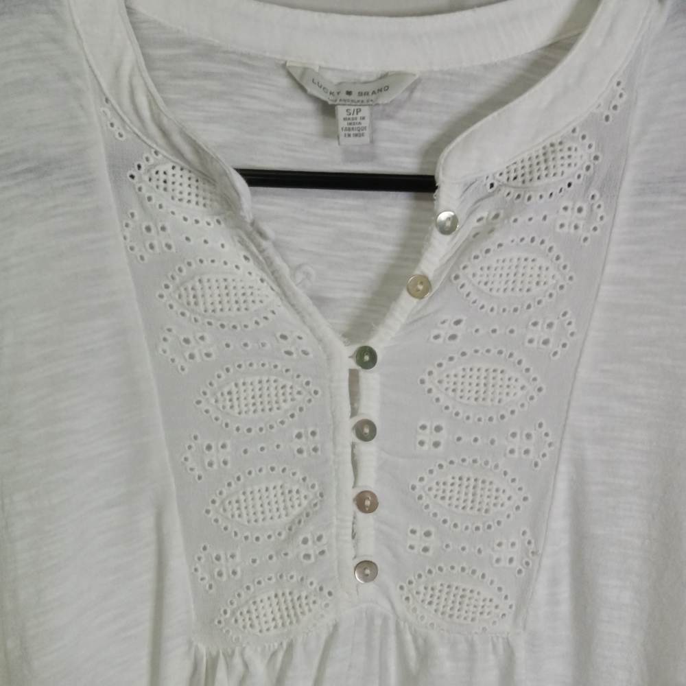 Lucky Brand White Lace Detail Boho Top Small - Picture 3 of 9